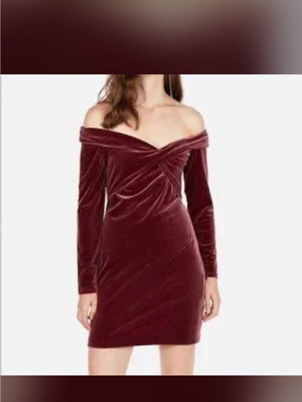 #249- Express Off-Shoulder Velvet Mini Dress - Burgundy